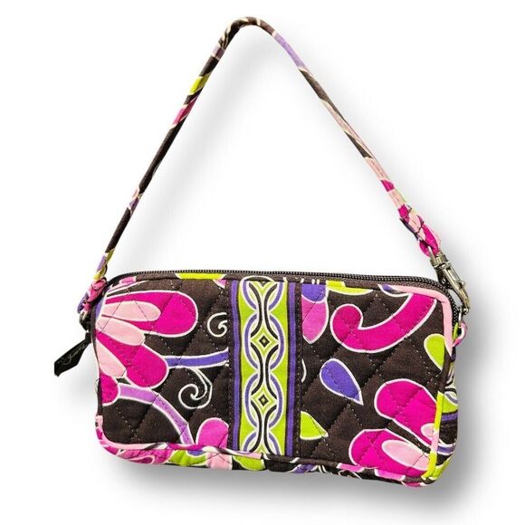 Vera Bradley Wristlet Zip Wallet Pink Green Floral Quilted Cotton Organizer Bag - Picture 3 of 13